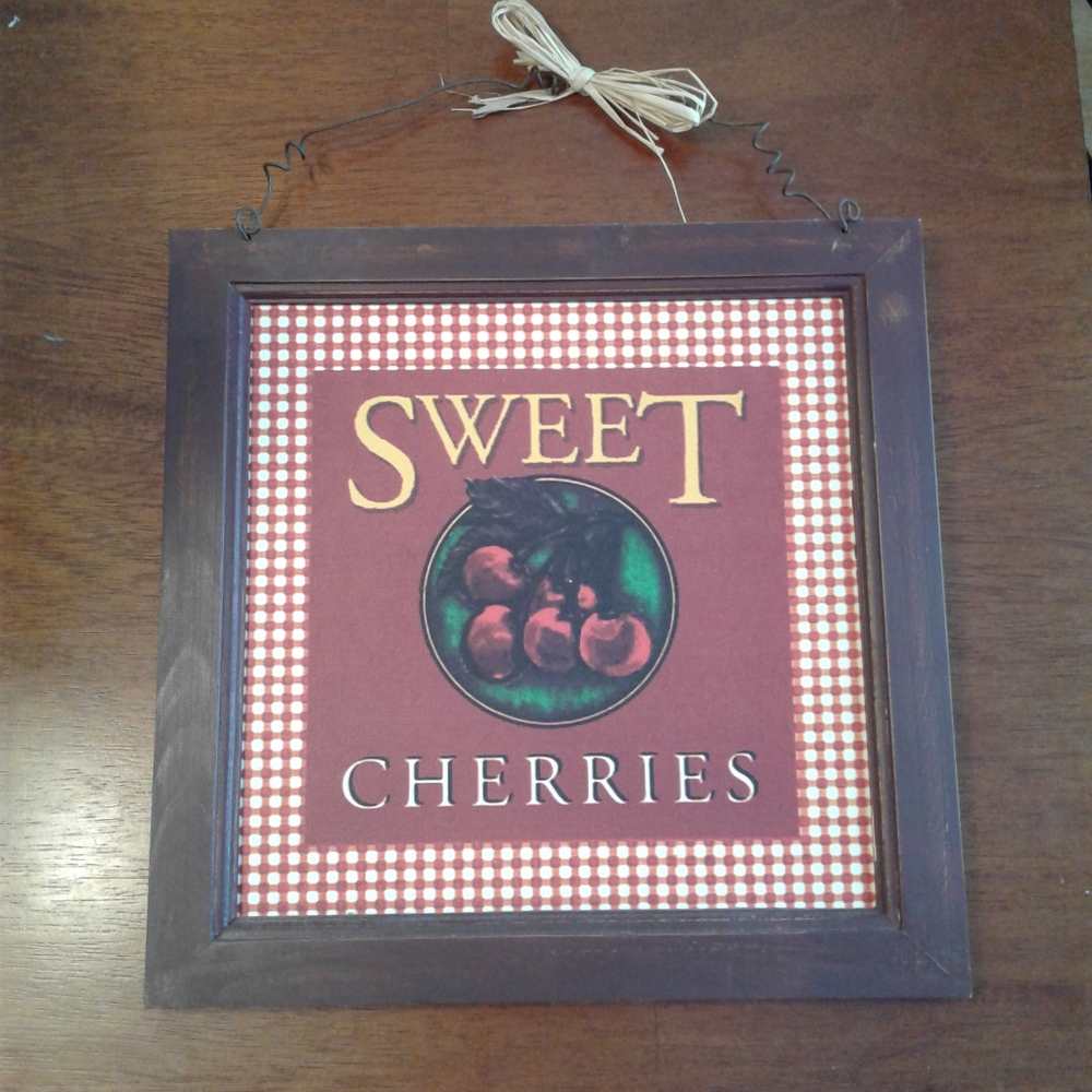 Rustic Wood Cherries Kitchen Wall Hanging Decor